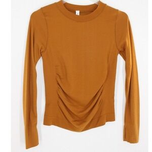Athleta Athletic Top LS Crewneck Mesh Back Thumbholes S Orange